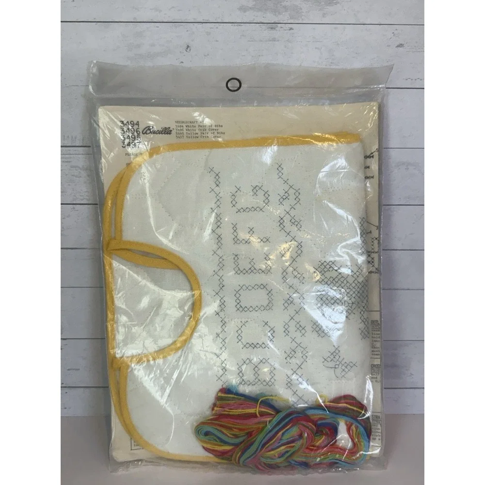 Vintage Bucilla Needlecraft Kit 3494 Stamped Cross Stitch Baby Bibs